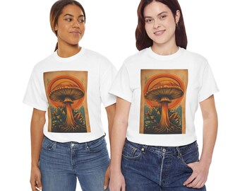 -shirt vintage orange champignon illustration | Art des champignons psychédéliques