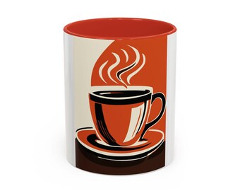Tasse à café rétro | Poignée et rebord de couleur contrastante