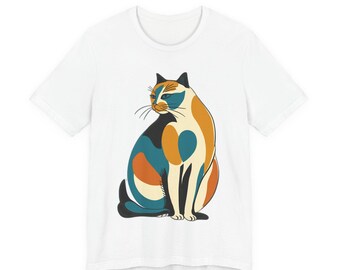 T-shirt pour chat en calicot color block | Illustration de chat abstrait moderne
