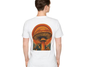 -shirt vintage champignon psychédélique | Illustration de champignons coucher de soleil