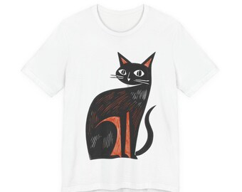 T-shirt d'illustration de chat noir | T-shirt chat rétro d'Halloween