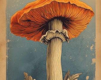 Retro Mushroom Print, 70s Psychedelic Botanical Wall Art (Digital Download)