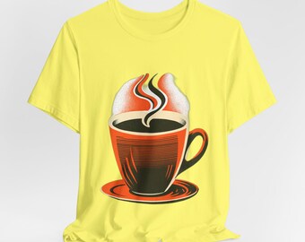 T-shirt rétro en forme de tasse de café fumante | Illustration vintage de café