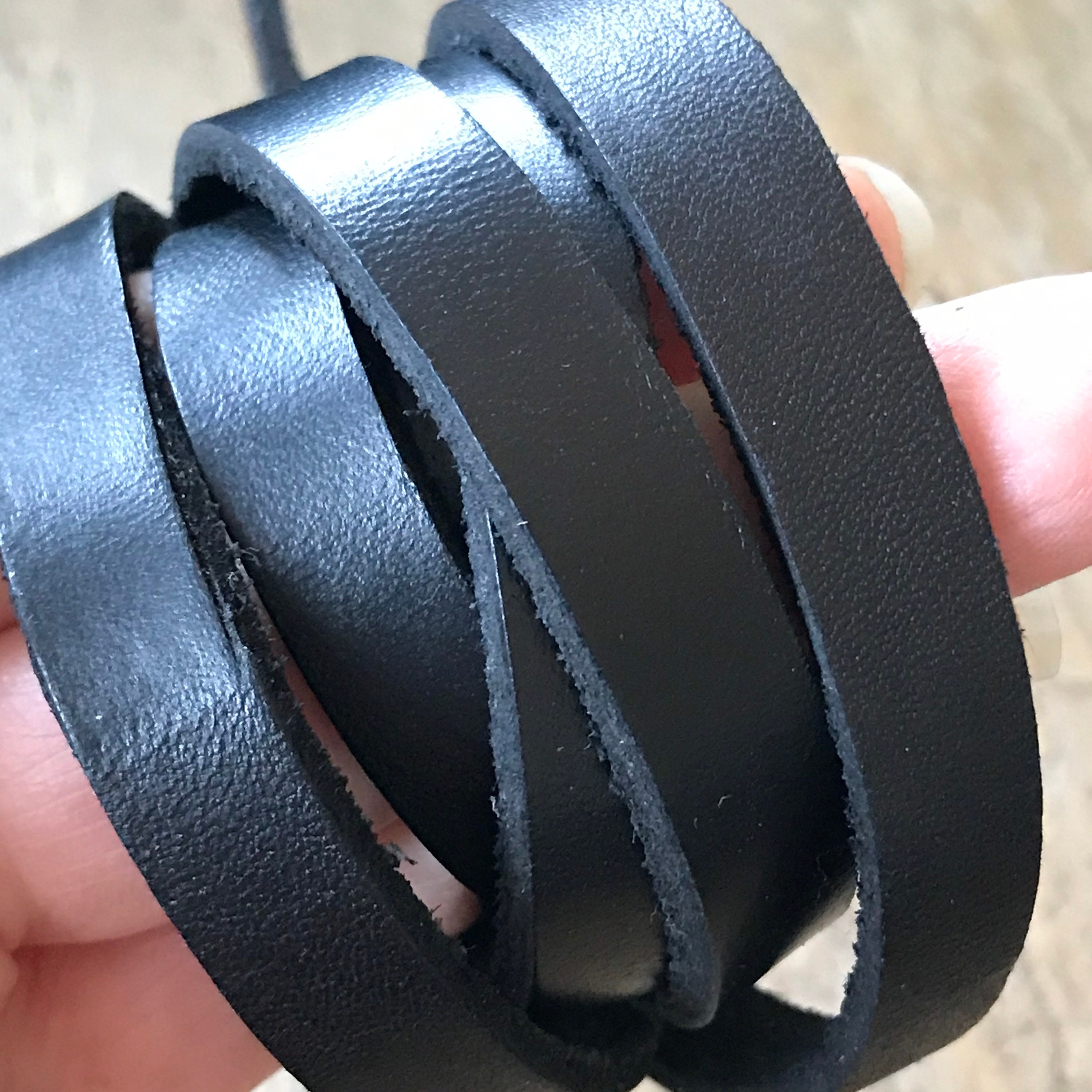 1 Yard 10x3mm Black Leather Strap, by the Yard, Flat Leather Cord ...