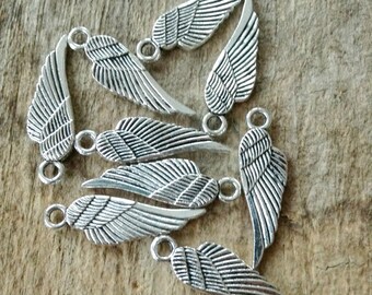 3 sztuki zawieszek w kształcie skrzydeł anioła, 30 x 8 mm, srebrne skrzydło, wisiorki ze skrzydłami, naszyjnik ze skrzydłami, kolczyki ze skrzydłami, zawieszki Destash do wyrobu biżuterii, TesoroSupplies