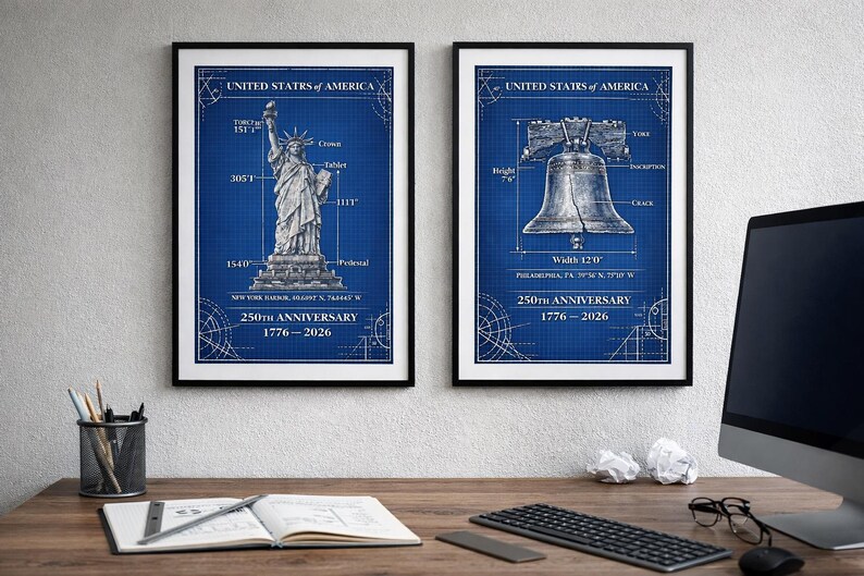 Liberty Bell Blueprint Print, USA 250th Anniversary Wall Art, Patriotic ...