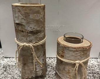 天然の白樺の枝から作られたティーライトホルダー2個セット。