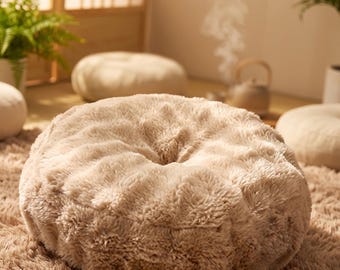 Coussin rond moelleux effet fourrure synthétique 45x45 cm couleur brun fer