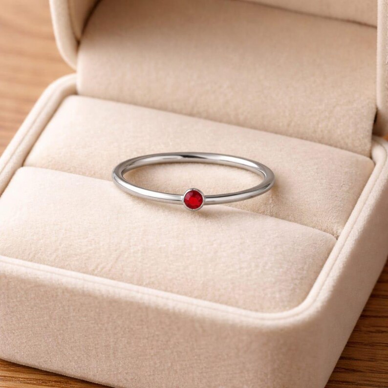 Ruby Ring Solid Silver Red Stacking Ring – Handmade Jewelry for Women, Gift for Her, Jewelry Lover Gift, Gift Item for Etsy image 5