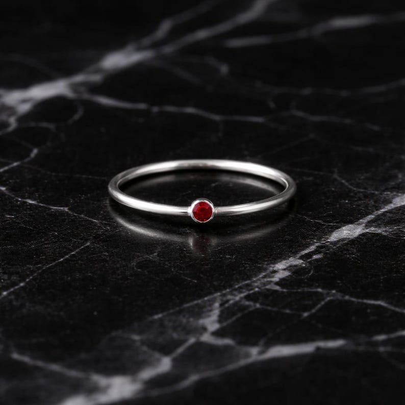 Ruby Ring Solid Silver Red Stacking Ring – Handmade Jewelry for Women, Gift for Her, Jewelry Lover Gift, Gift Item for Etsy image 4