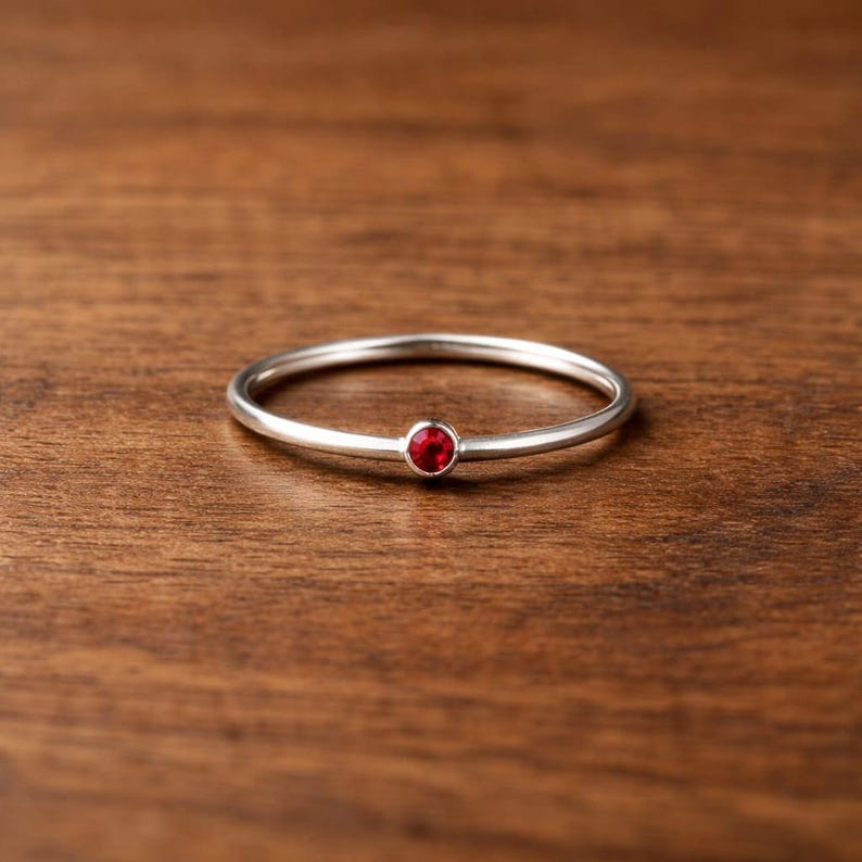 Ruby Ring Solid Silver Red Stacking Ring – Handmade Jewelry for Women, Gift for Her, Jewelry Lover Gift, Gift Item for Etsy image 1