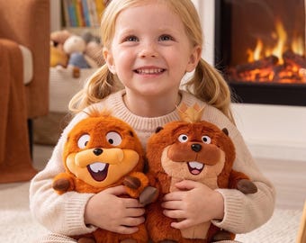 Cute Beaver Plush Toy, King Beaver or Mabel Beaver Stuffed Animal, Soft Woodland Plushie, Kawaii Beaver Doll, Gift for Kids and Collectors