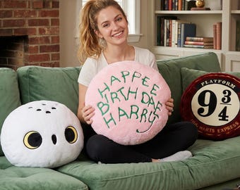 Harry Potter Inspired Plush Cushion Pillow, Platform 9 3/4 Style, Soft Stuffed Round Pillow, Choose Color (White/Pink/Brown)