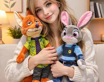 zootopia Rabbit Police and Fox Plush Toy,Cartoon Movie Inspired Stuffed Animal,Soft Cuddle Pillow,Birthday Gift for Kids and Fans, 40cm-60cm