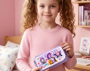 Large Capacity Pencil Case | K-Pop Anime Girl Pencil Pouch | 3 Compartment Aesthetic Pen Bag | Kawaii School Supplies | Cute Makeup Pouch