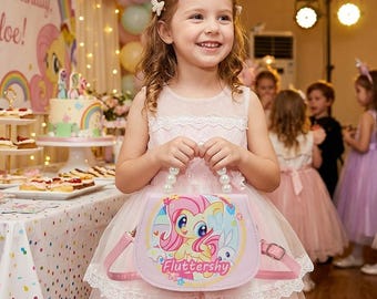 My Little Pony Inspired Mini Purse, Toddler &Teen Pearl Top Handle Bag, Sparkly Anime Crossbody, Girl's Handbag, Birthday Gift for Pony Fans