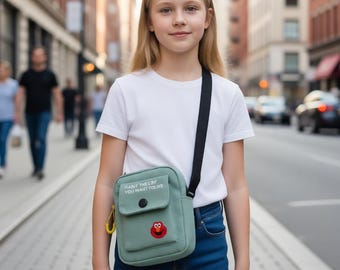 Elmo Embroidered Canvas Crossbody Bag | Cute Cartoon Small Messenger Bag | Mini Shoulder Bag for Festivals, Travel & Daily Use | 4 Colors