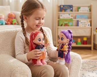 K-Pop Demon Hunters DollInteractive Musical Doll with Blue Tiger Pet|5D Eyes, Colorful Hair Kpop Merch, Music Doll Gift for Kids&Collectors