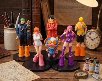 Anime Figure Luffy Egghead Island,Zoro Sanji Nami Bonney Chopper Action Figure,One Piece Future Island  Outfits,Otaku Gift,Manga Statue Set