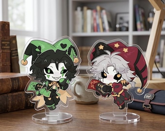 The Freak Circus Acrylic Standee Jester Figure-Harlequin Desk Decoration-8cm Anime Style Acrylic Stand-RedorGreen Option Weirdcore Aesthetic