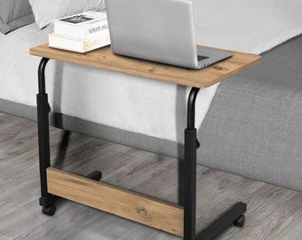Escritorio portátil de altura ajustable, mesa de cama con ruedas, estación de trabajo móvil, soporte con tablero de madera