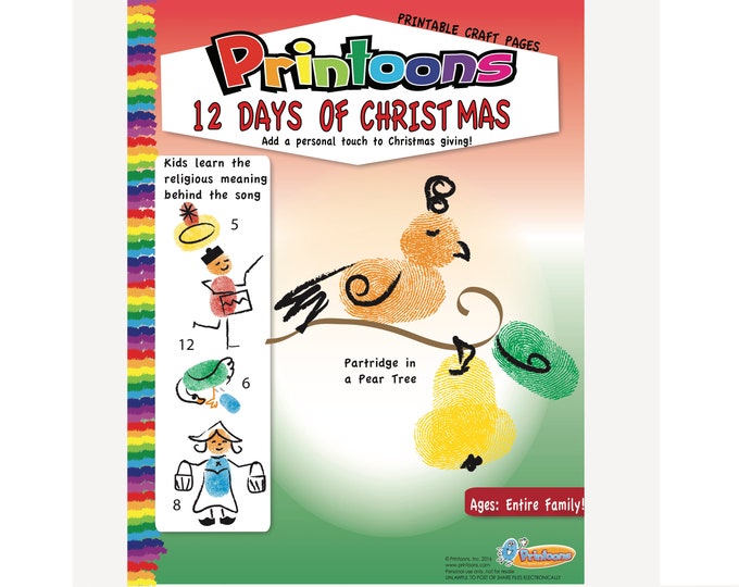 CHRISTMAS 12 DAYS Fingerprint Art, Religious Christmas DIY, Christmas Religious Education Worksheets, Christmas Fingerprint Art Kit Download