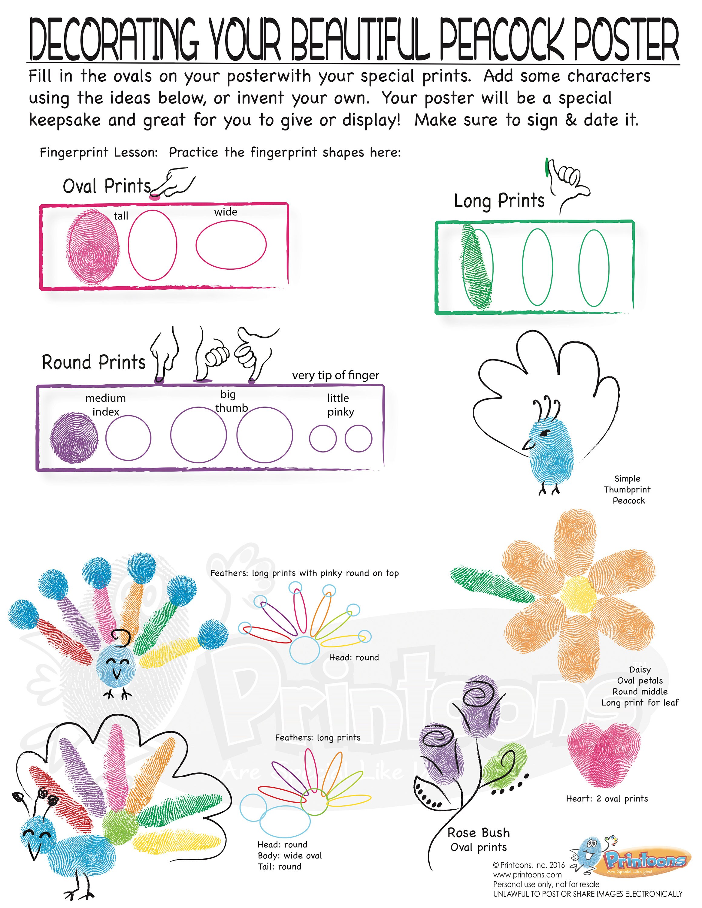 PEACOCK FINGERPRINT Art POSTER, Self Esteem Worksheet, Self Esteem