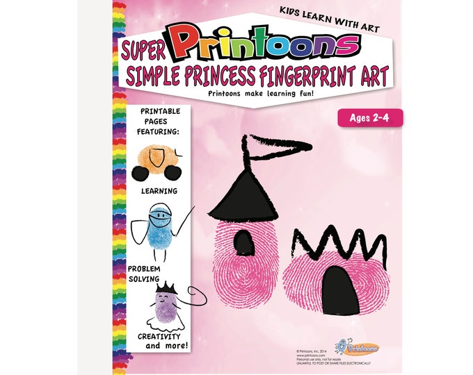 PRINCESS LEARNING Thumbprint Art, Princess Worksheets, Princess DIY Craft, Preschool Princess, Princess Fingerprint Art Digital Download Kit