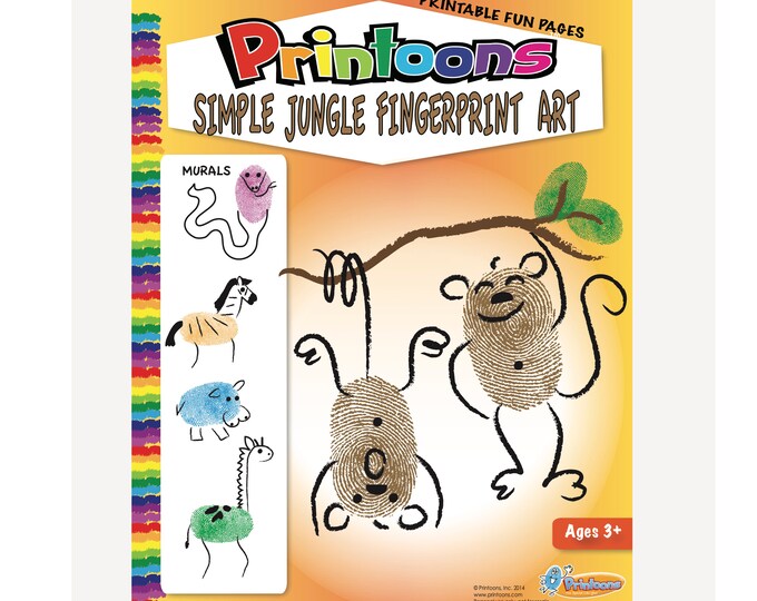 JUNGLE THUMBPRINT ART, Animals Fingerprint Art Kit, Digital Download Jungle Animals Fingerprint Art Kit, Jungle Worksheets, Jungle Diy