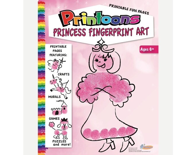 PRINCESS BOOK FINGERPRINT Art, Princess Diy, Princess Fingerprint Art Digital Download Kit, Princess Party Craft, Princess Keepsake Art