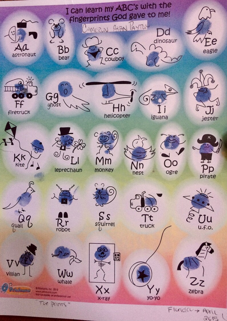 BABY ALPHABET Fingerprint Art KEEPSAKE Nursery Decor Diy Etsy