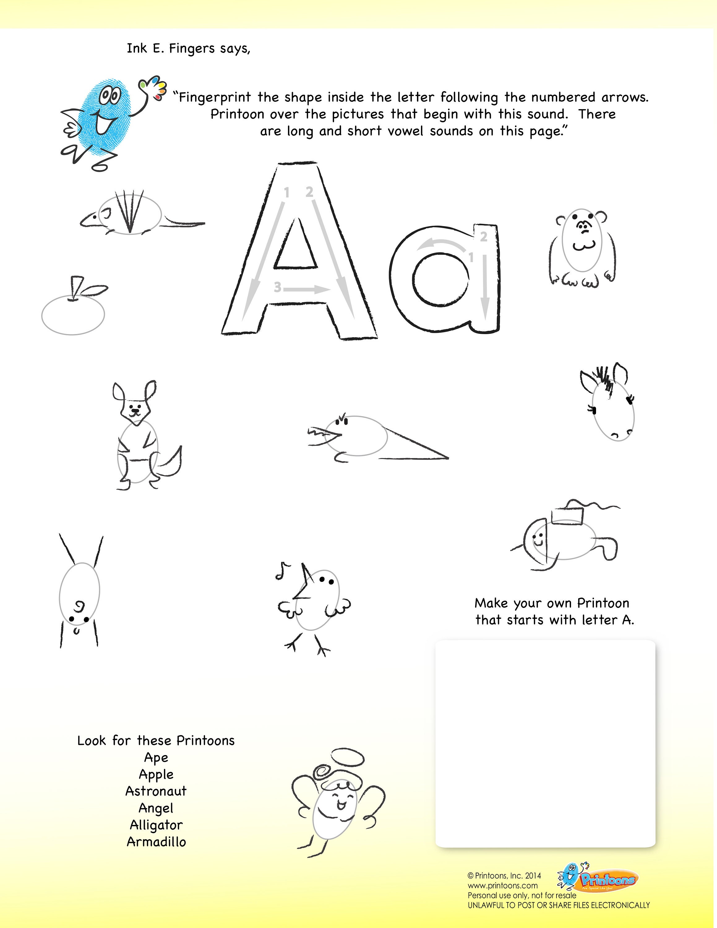 ALPHABET SOUNDS THUMBPRINT Art, Preschool Alphabet Worksheets, Learn