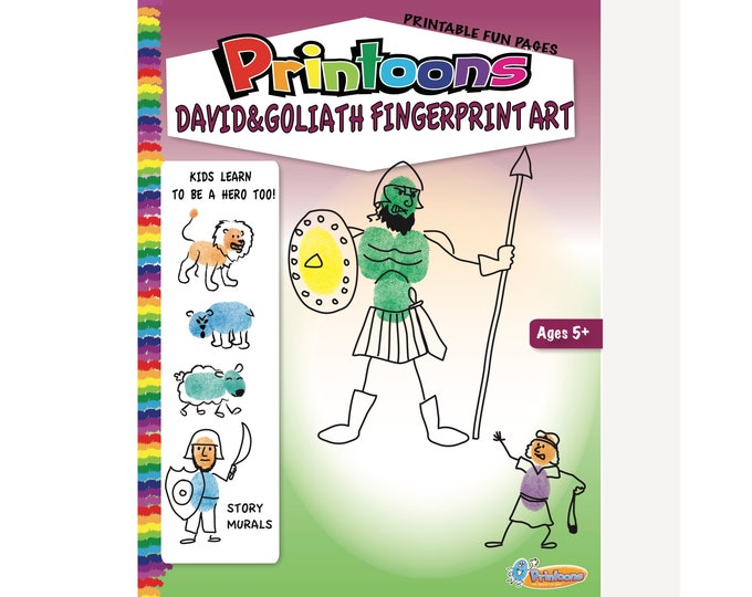 DAVID & GOLIATH BIBLE Story Fingerprint Art, Vacation Bible School Worksheets, Sunday school Worksheets, Diy Bible Story Book