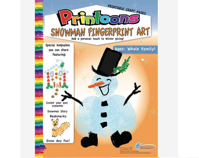 SNOWMAN STORY & CRAFTS Fingerprint Art, Snowman Diy, Snowman Worksheets, Winter Crafts, Snowman Fingerprint Art Digital Download Kit,