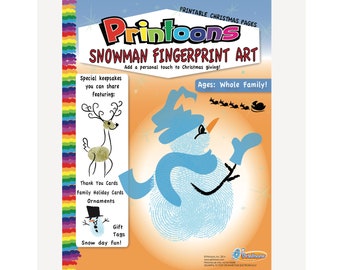 INVENTA TU PROPIO MUÑECO DE NIEVE NAVIDEÑO, Fichas Navideñas, Tarjetas Navideñas Familiares DIY, Kit de Descarga Digital de Arte con Huellas Dactilares Navideñas
