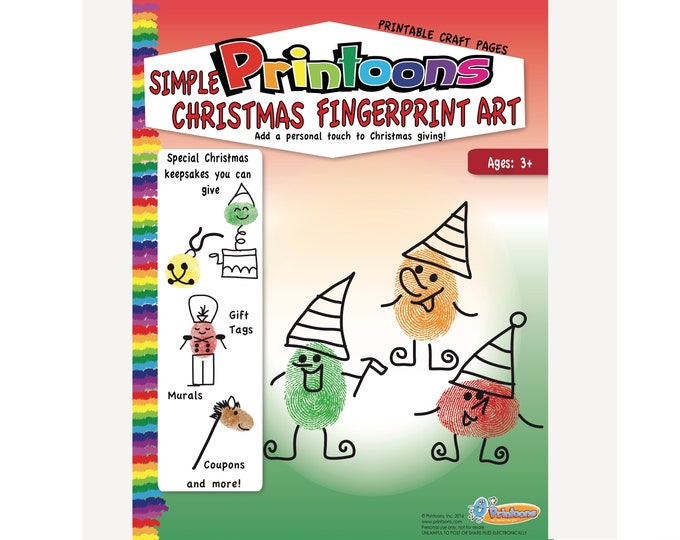 CHRISTMAS THUMBPRINT CRAFTS, Christmas Fingerprint Art Downloadable Kit, Christmas Diy Kids Fingerprint Art, Christmas Worksheets,