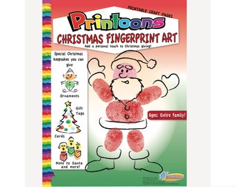 Tarjetas navideñas con arte de huellas dactilares, kit descargable de arte de huellas dactilares navideñas, tarjetas navideñas de bricolaje, hojas de trabajo navideñas para niños