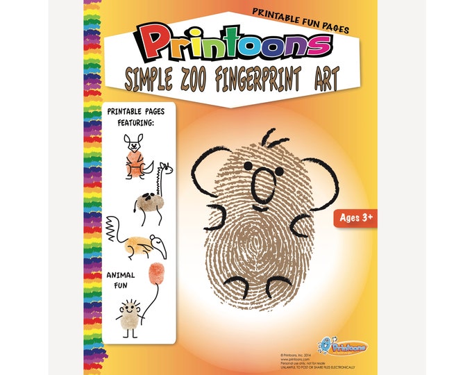 ZOO THUMBPRINT Art MURAL, Animal Fingerprint Art Digital Download Kit, Animal Worksheets, Animal Art and Crafts, Animal Diy, Zoo Diy