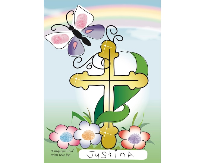 Greeting Card Easter Cross Fingerprint Art, Fingerprint Art Easter Card, Cross DIY Card, Easter DIY Greeting Card, Easter Cross Card Craft