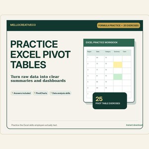 Cahier d'exercices Excel sur les tableaux croisés dynamiques : 25 exercices avec corrigés, formation aux tableaux de bord de graphiques croisés dynamiques, compétences professionnelles en analyse de données