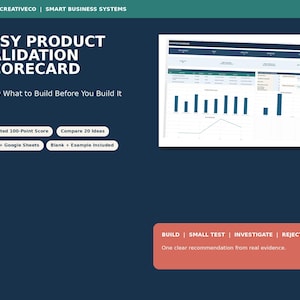 Etsy Product Validation Scorecard, Product Idea Research Spreadsheet, Market Research and Comparison Tool, Excel Google Sheets