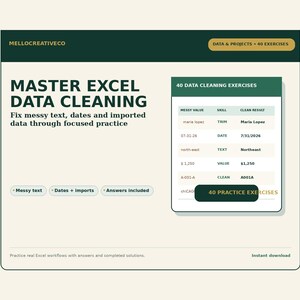 Excel Data Cleaning Practice Workbook, 40 Exercises With Answers for Messy Text, Dates and Imported Data