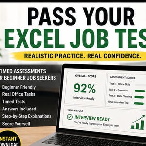Excel Job Test Practice Workbook, Excel Interview Assessment, Beginner Office Skills Exercises with Answers and Timed Tests