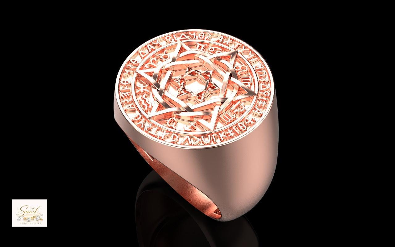 925 sterling silver talisman-seal-solomon-six-pointed-star-ring,King…