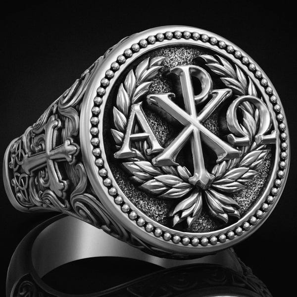 Chi Rho Ring Christogram Christianity Triquetra Ring Christian Rings For Men Trinity Knot Religious Cross Signet Ring Spiritual Jewelry