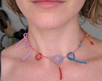 Asymmetrical beaded necklace, colorful statement jewelry, contemporary fashion necklace