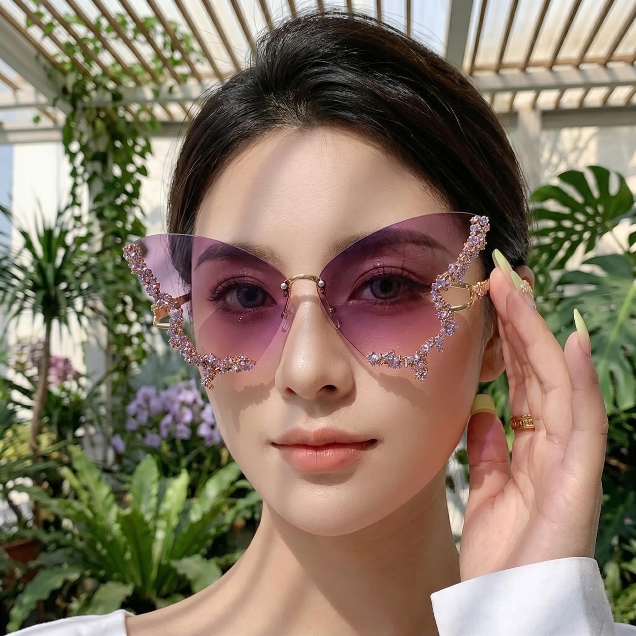 Rimless Cat Eye Sunglasses Rhinestone Gucci Goggles Womens Gucci 
