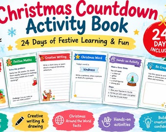 Christmas Countdown Activity Book | 24 Days of Christmas Activities for Kids | Maths, Writing & Around the World