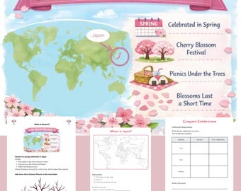 Hanami Worksheet Pack for Kids | Japan Cherry Blossom Celebration Festival Activity | KS1 Spring Geography | Cultural Studies Printable