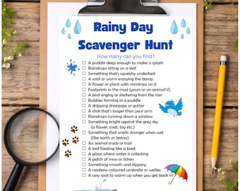 Outdoor Rainy Weather Scavenger Hunt for Kids – Nature Hunt Printable, Puddle Play Activity PDF (Visual + Word List)